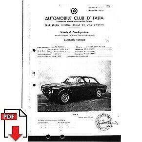 1965 Alfa Romeo Giulia Sprint GTA FIA homologation form PDF download (ACI)
